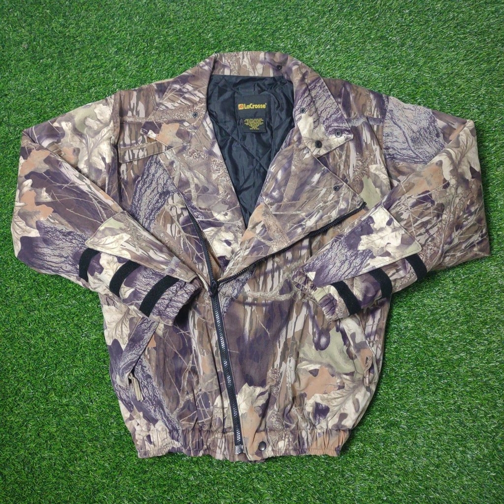 VINTAGE CAMO JACKET LA CROSSE BRAND REALTREE STYLE WOODLAND GRAPHIC VTG 80S 90S